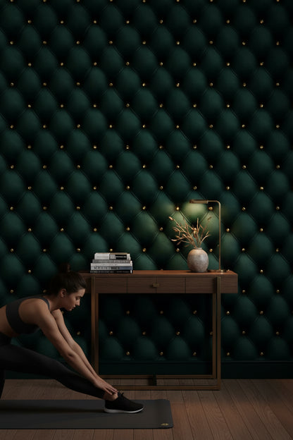 Emerald Green 3D Quilted Leather Texture Wallpaper