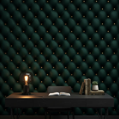 Emerald Green 3D Quilted Leather Texture Wallpaper