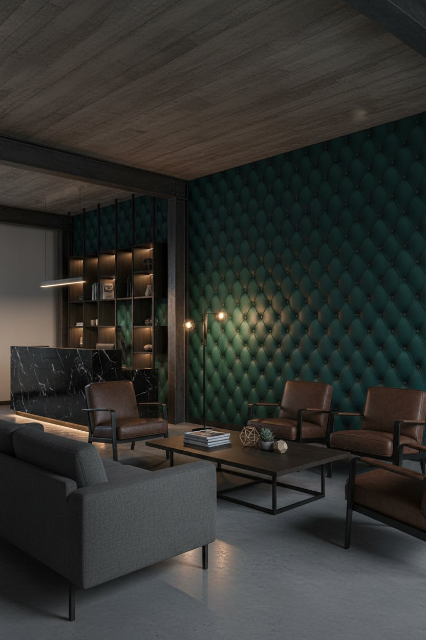 Dark Teal Quilted Texture 3D Wallpaper