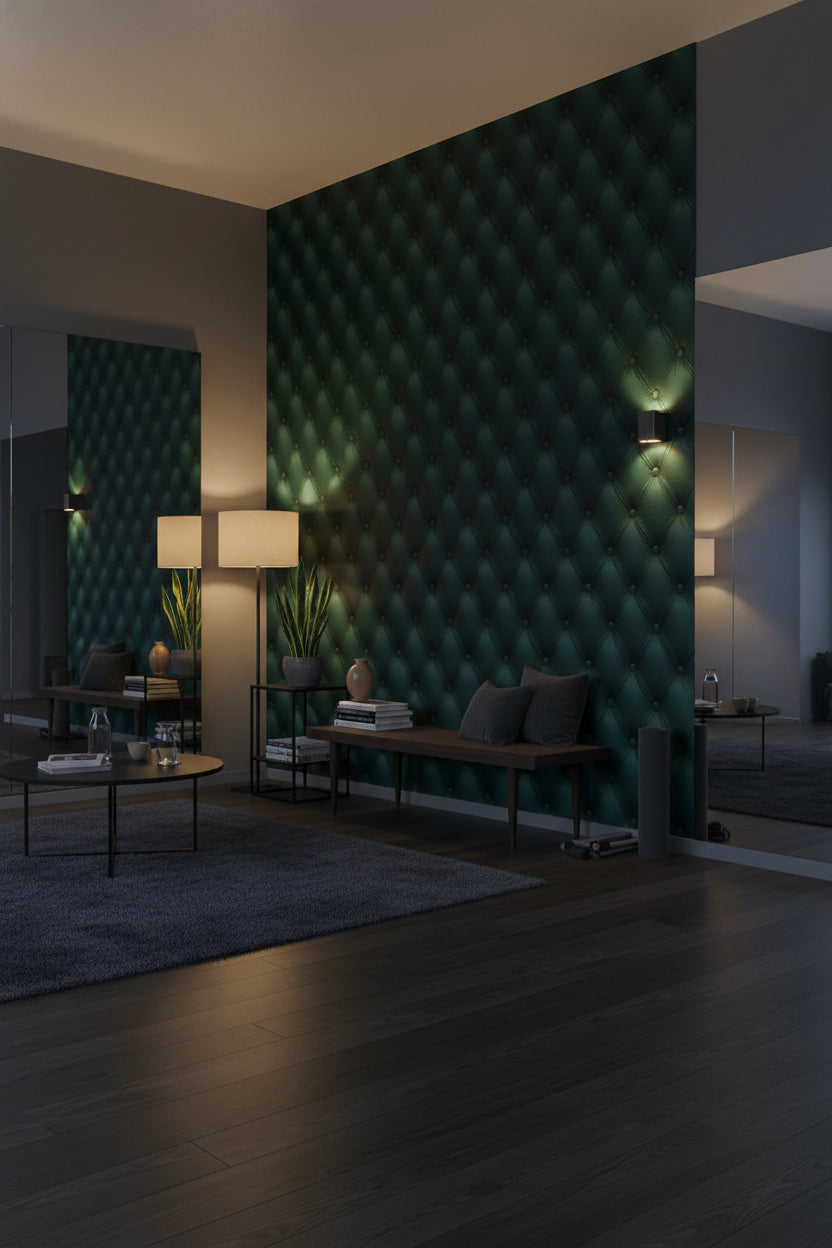 Dark Teal Quilted Texture 3D Wallpaper