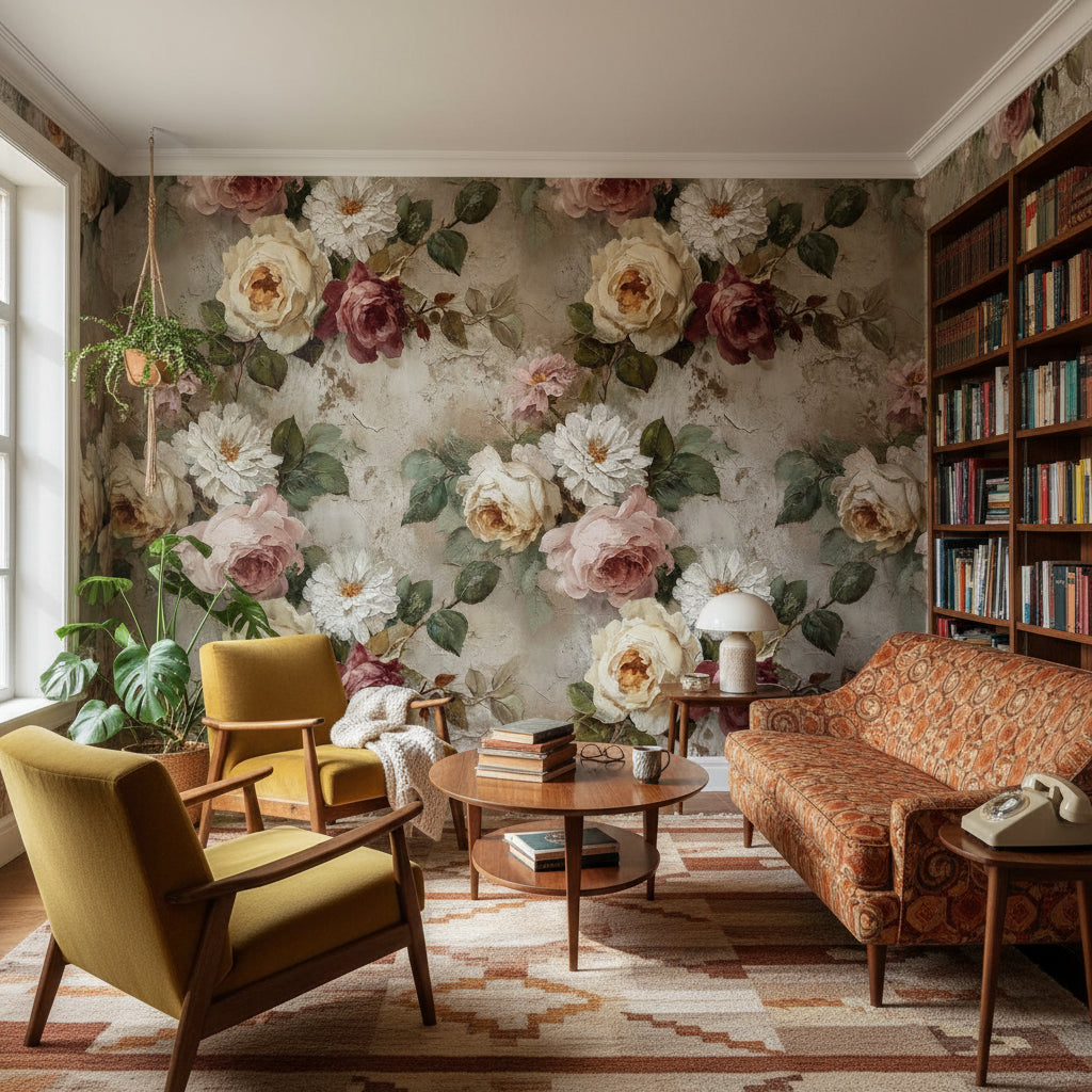 Floral Wallpaper Vintage Roses Wall Mural