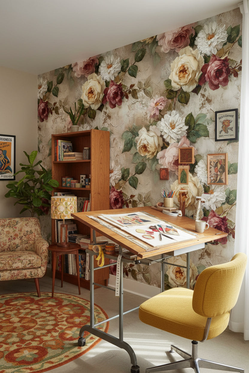 Floral Wallpaper Vintage Roses Wall Mural