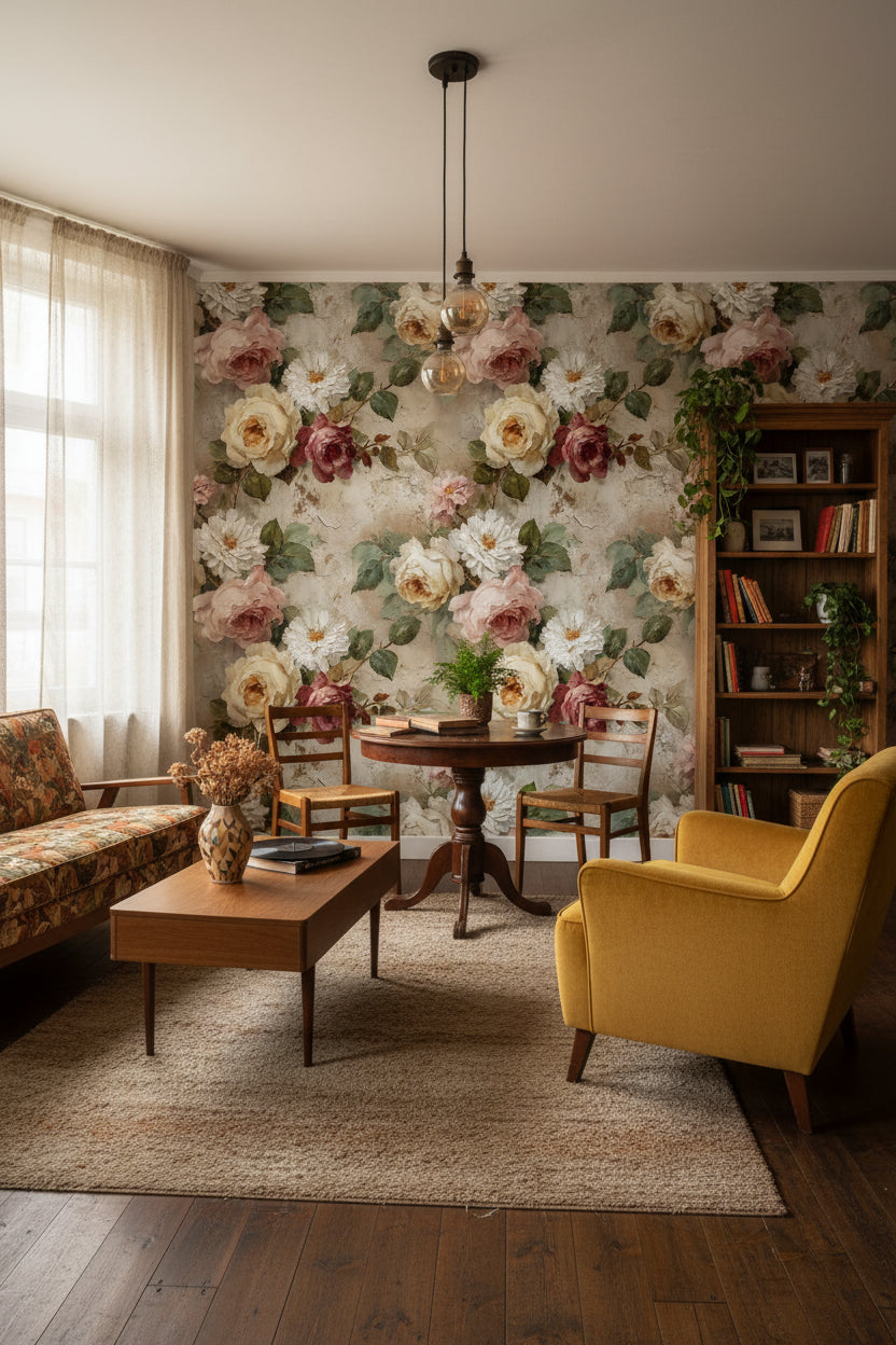 Floral Wallpaper Vintage Roses Wall Mural