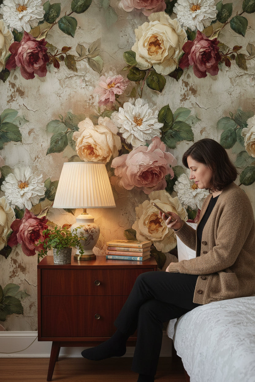 Floral Wallpaper Vintage Roses Wall Mural