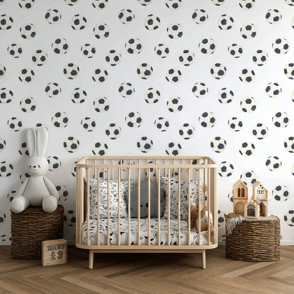 White Background Wallpaper Soccer Ball Mural Energetic Wall Decor