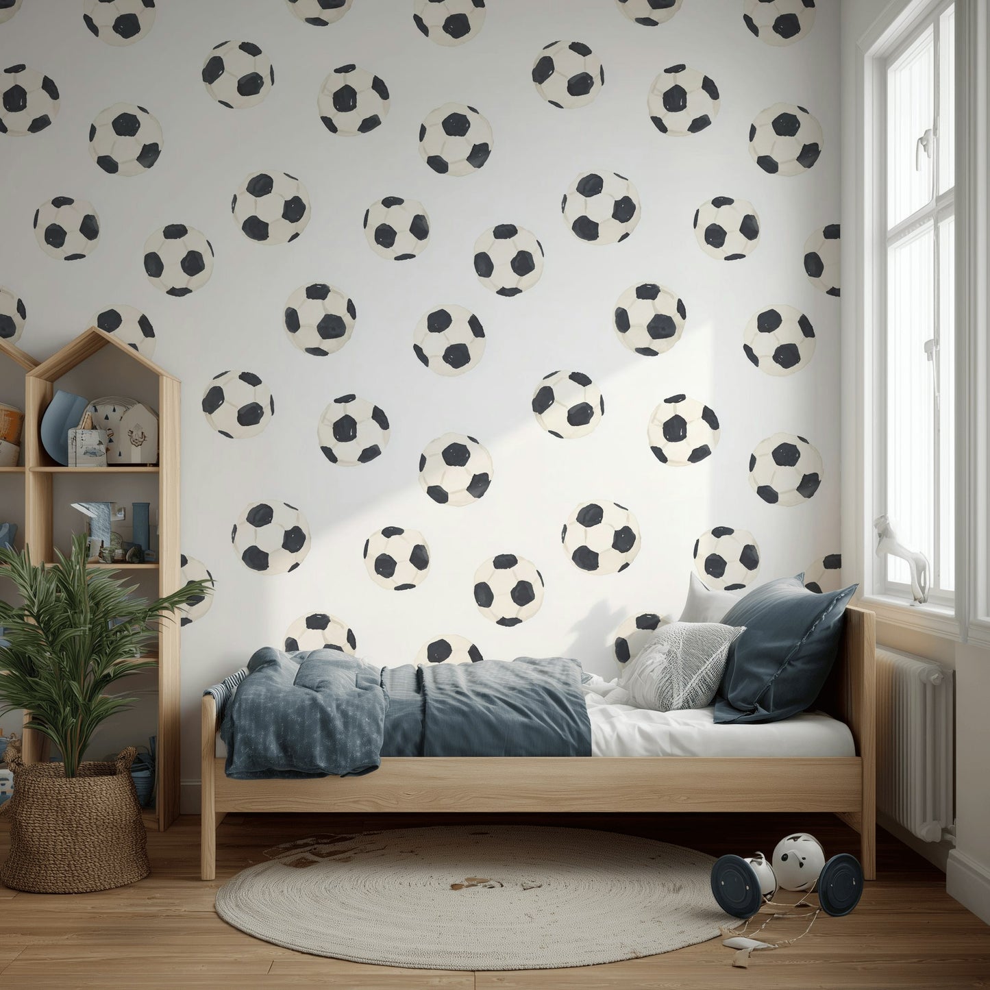 White Background Wallpaper Soccer Ball Mural Energetic Wall Decor