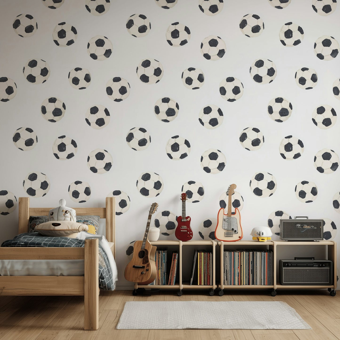 White Background Wallpaper Soccer Ball Mural Energetic Wall Decor