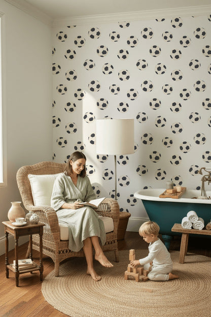 Playful Soccer Ball Pattern Wallpaper
