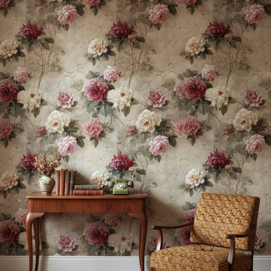 Vintage Wallpaper Floral Textured Removable Wall Decor