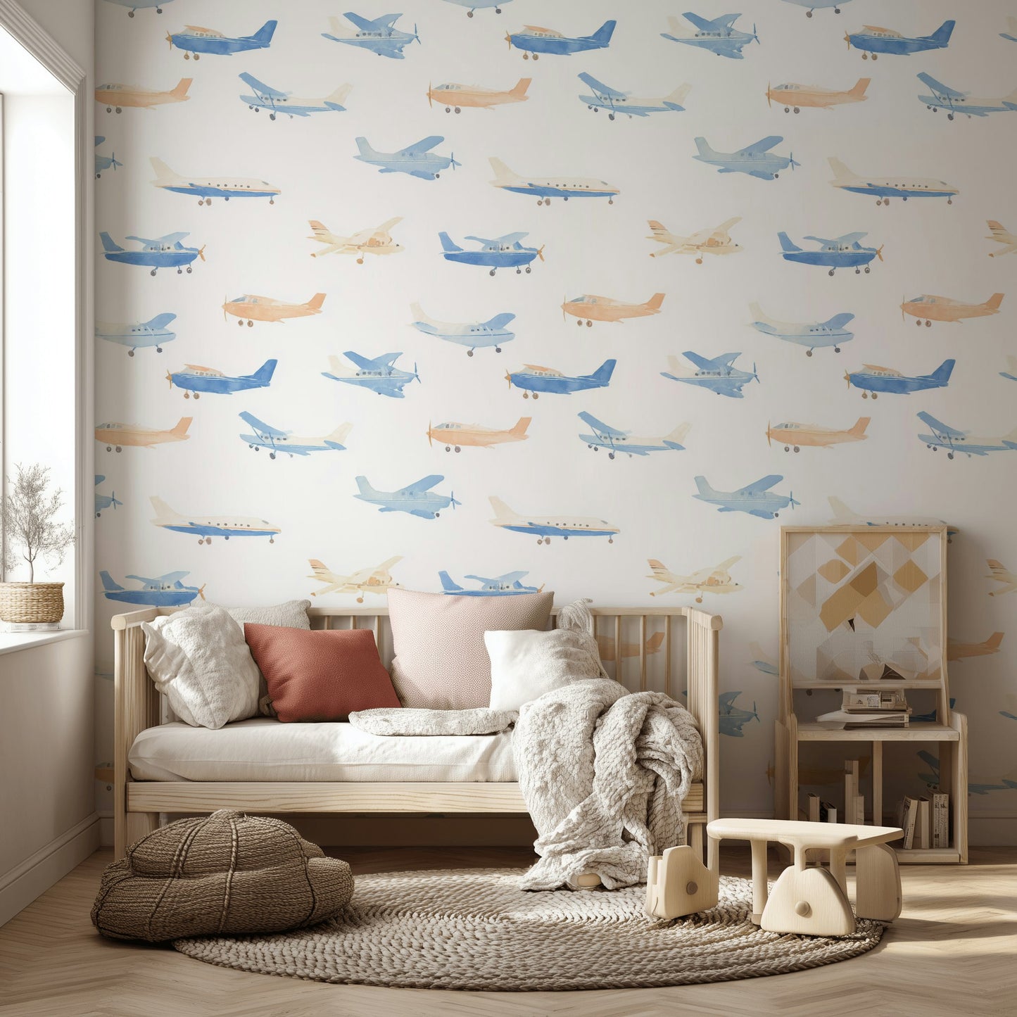 White Background Wallpaper Airplanes Playful Wall Mural
