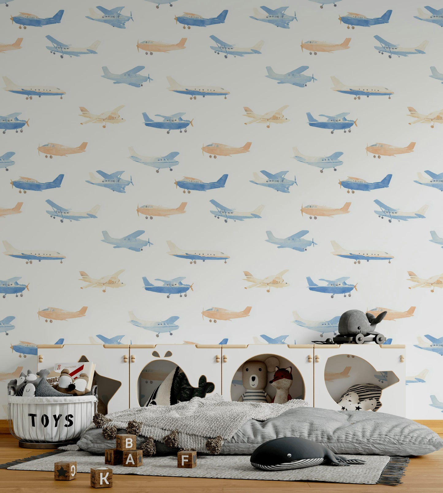 White Background Wallpaper Airplanes Playful Wall Mural