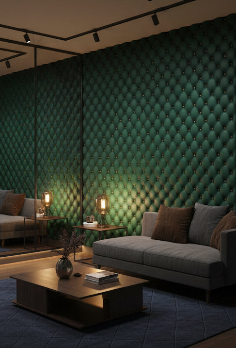Emerald Green 3D Quilted Leather Texture Wallpaper