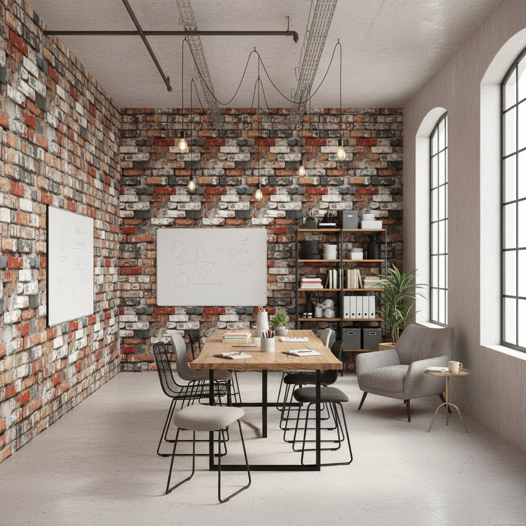 Rustic Red and Gray Distressed Brick Wallpaper
