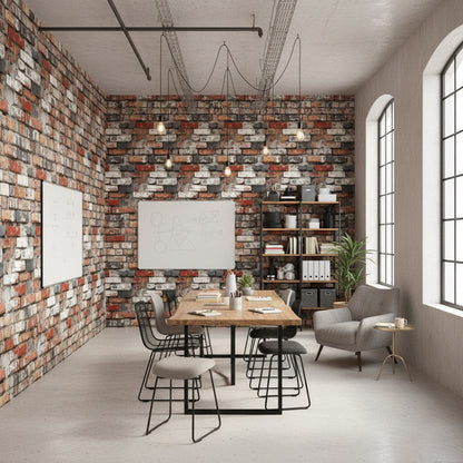 Rustic Red and Gray Distressed Brick Wallpaper