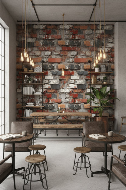 Rustic Red and Gray Distressed Brick Wallpaper