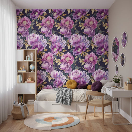 Floral Wallpaper Peonies Purple Removable Wall Decor