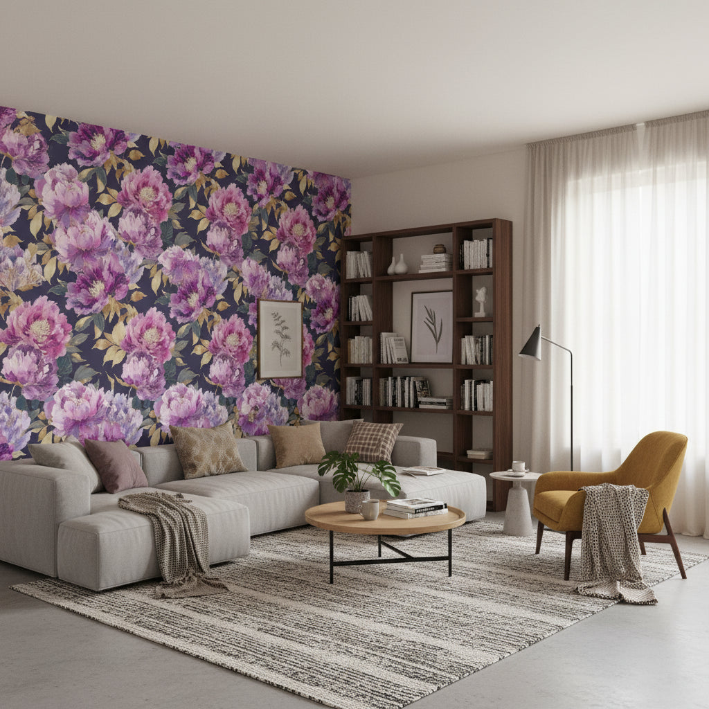 Floral Wallpaper Peonies Purple Removable Wall Decor