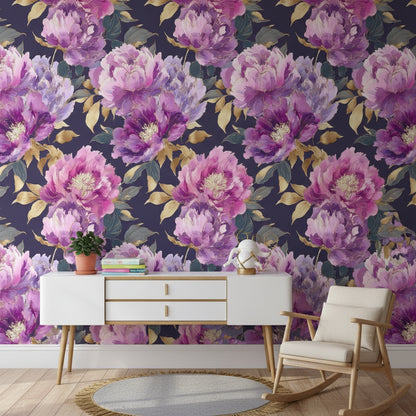 Elegant Purple Peony Floral Wallpaper