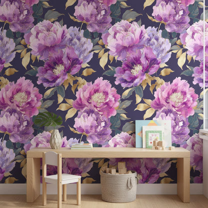 Elegant Purple Peony Floral Wallpaper