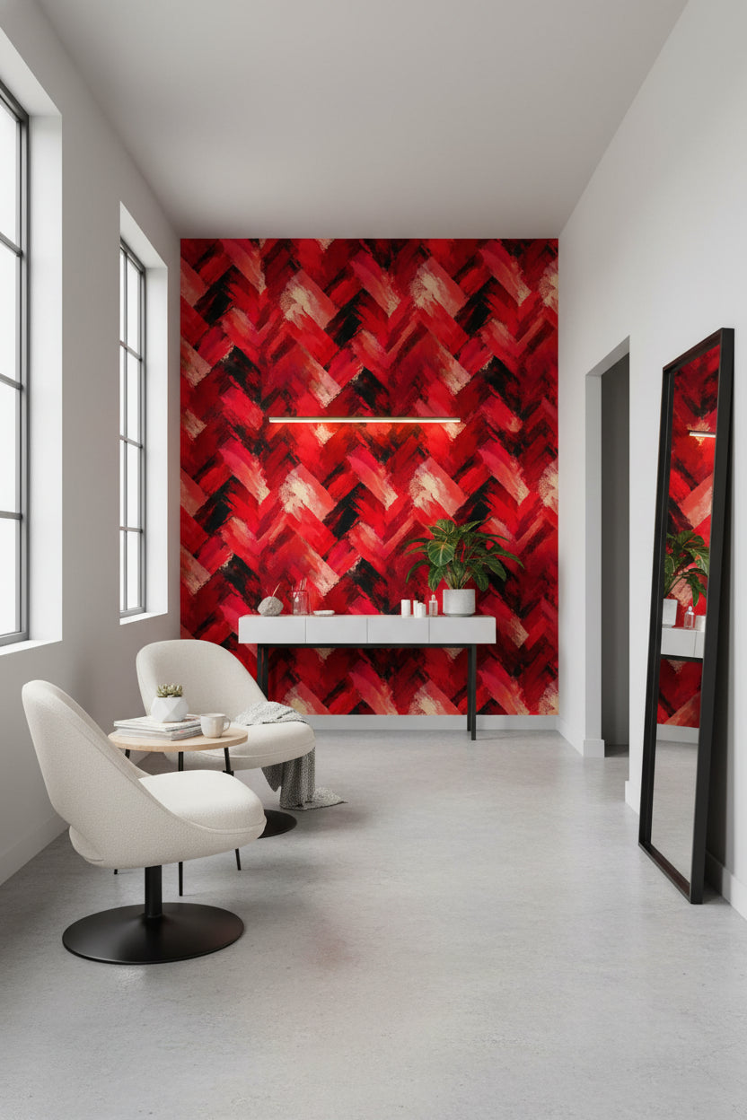 Bold Red and Black Brushstroke Abstract Wallpaper