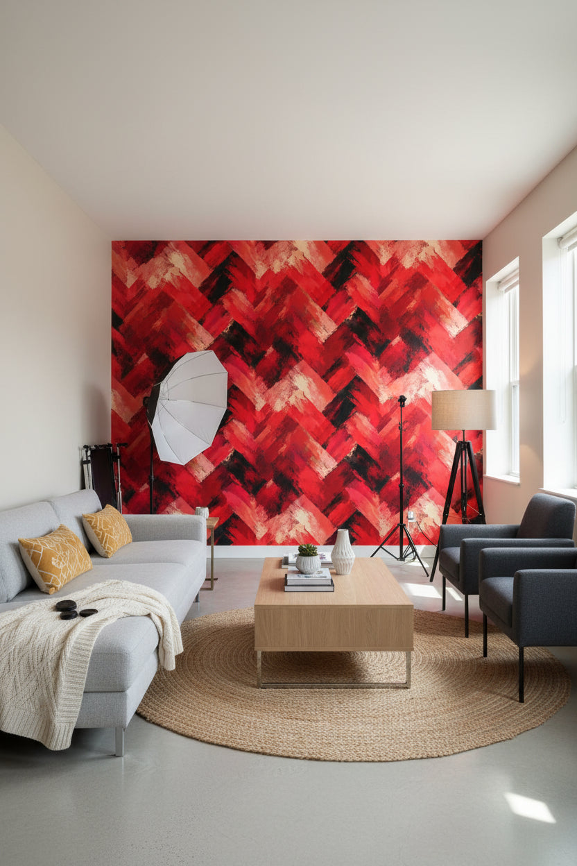 Bold Red and Black Brushstroke Abstract Wallpaper