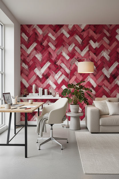 Crimson Red Chevron Textured Wallpaper