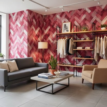 Crimson Red Chevron Textured Wallpaper