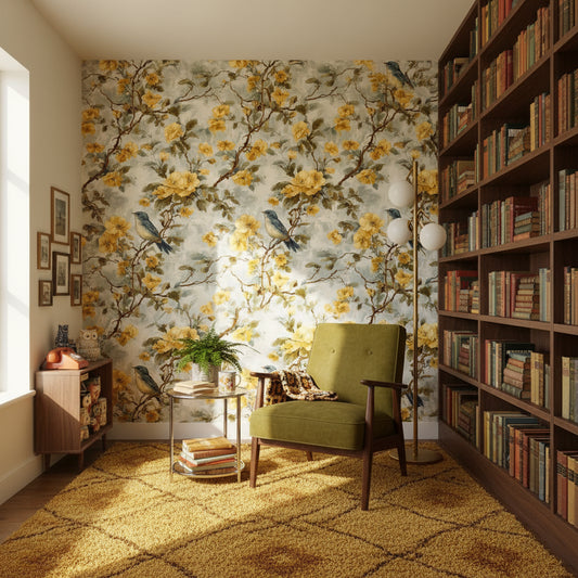 Floral Wallpaper Bird Vintage Mural Wall Decor