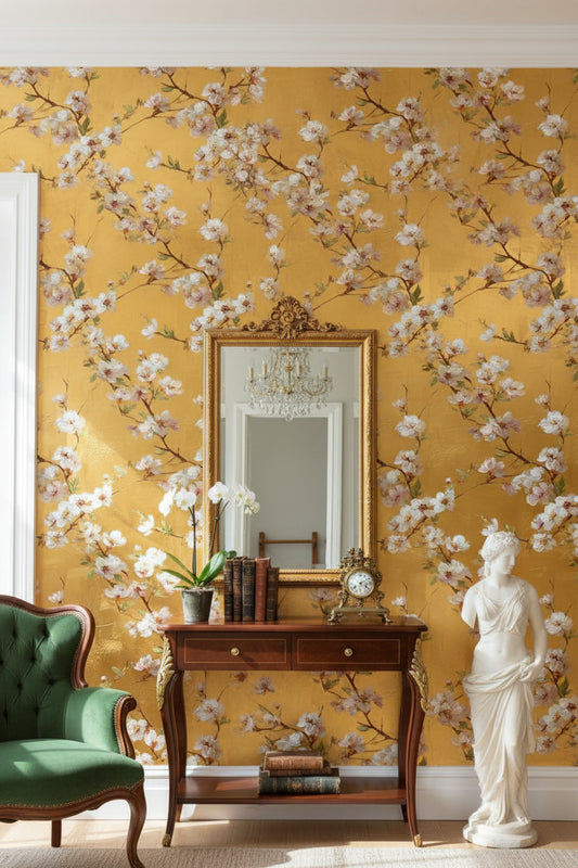 Floral Wallpaper Gold Mural Vintage Wall Decor