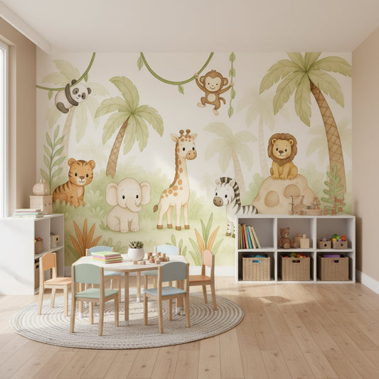 Jungle Wallpaper Animals Cartoon Wall Mural