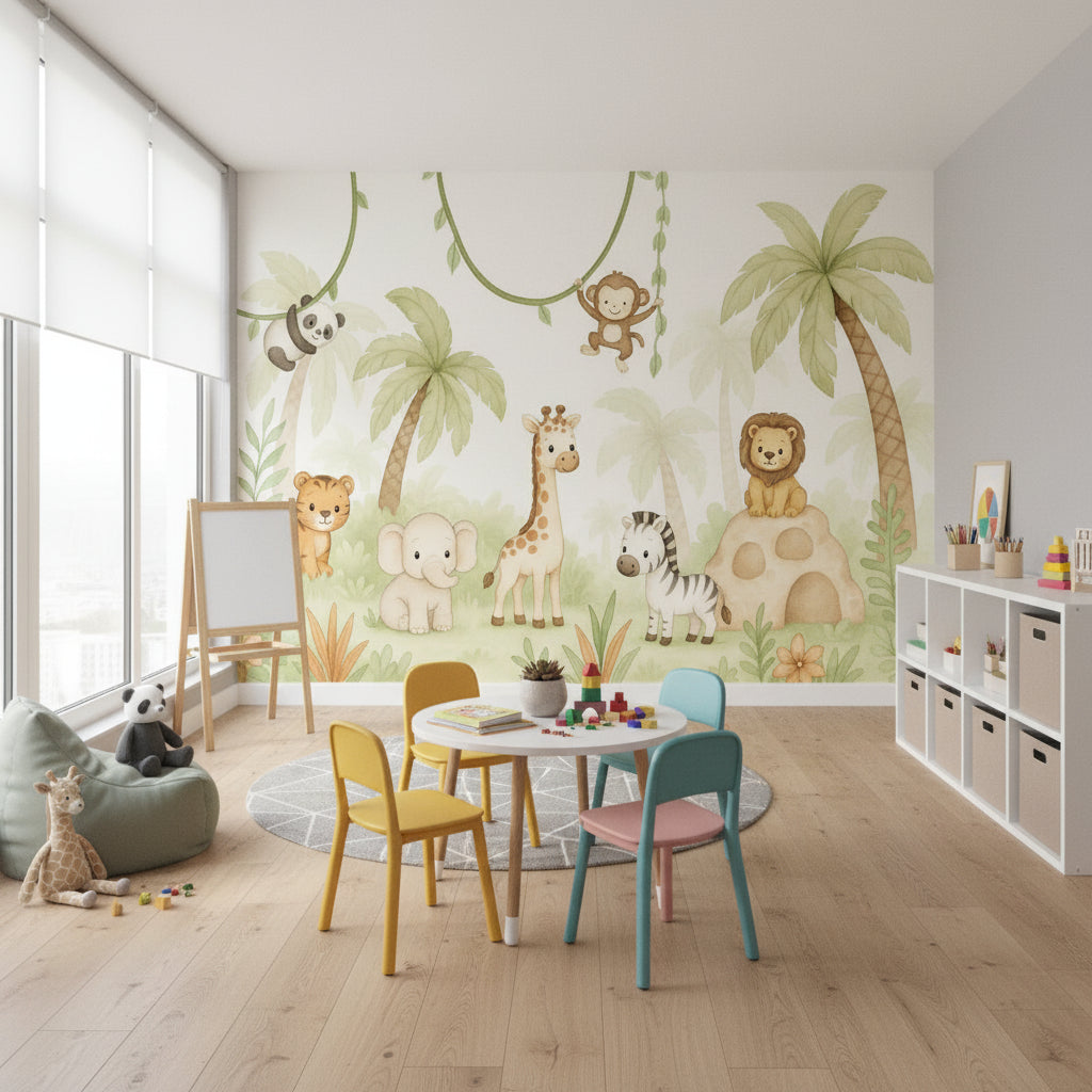 Jungle Wallpaper Animals Cartoon Wall Mural