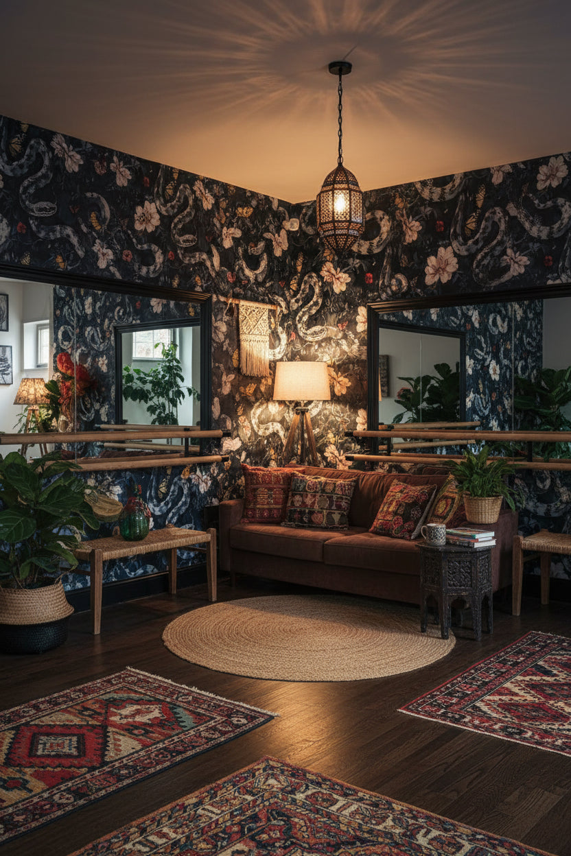 Floral Wallpaper Snake Dark Wall Mural