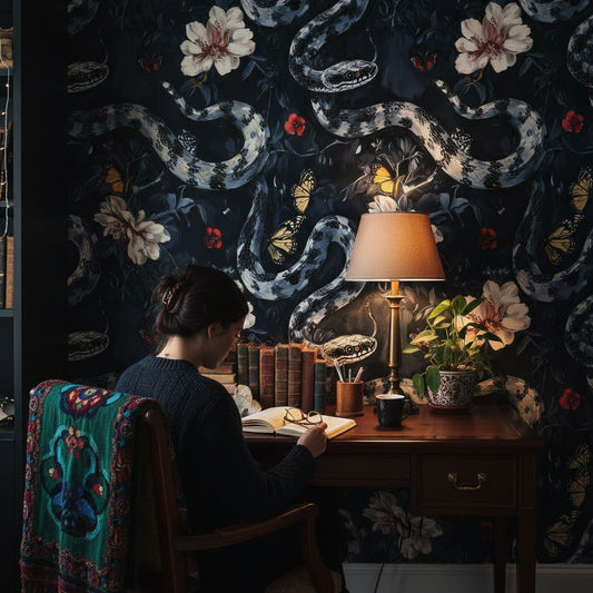 Floral Wallpaper Snake Dark Wall Mural