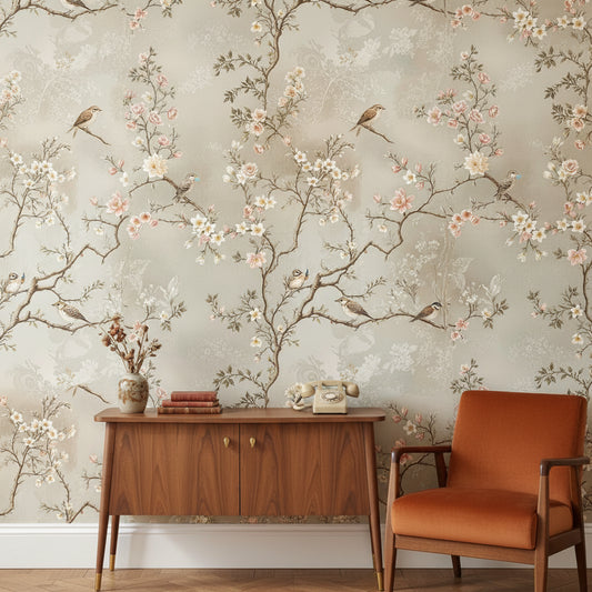 Floral Wallpaper Birds Vintage Wall Mural