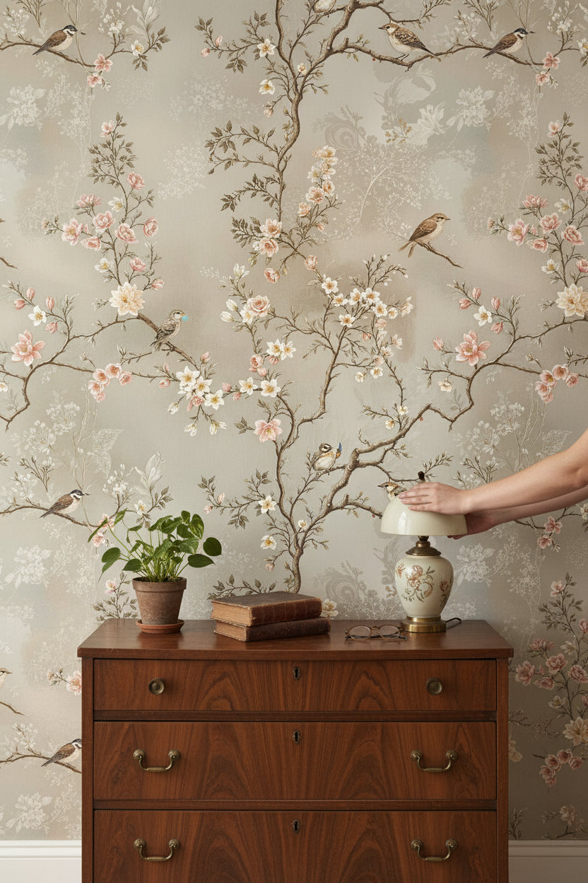 Floral Wallpaper Birds Vintage Wall Mural