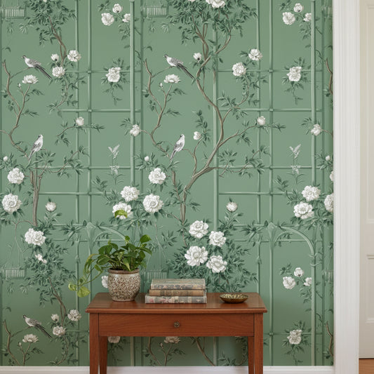 Floral Wallpaper Birds Vintage Removable Wall Decor