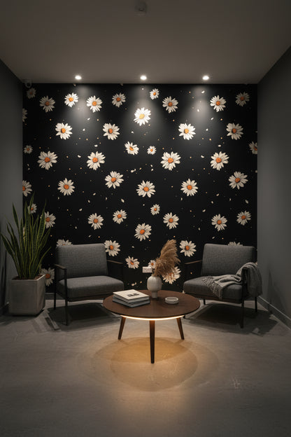 Black Background Daisy Floral Wallpaper