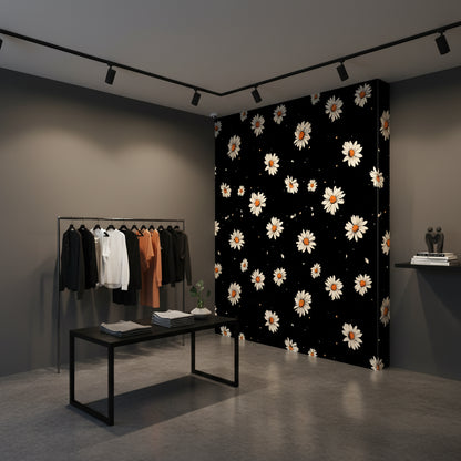 Black Background Daisy Floral Wallpaper