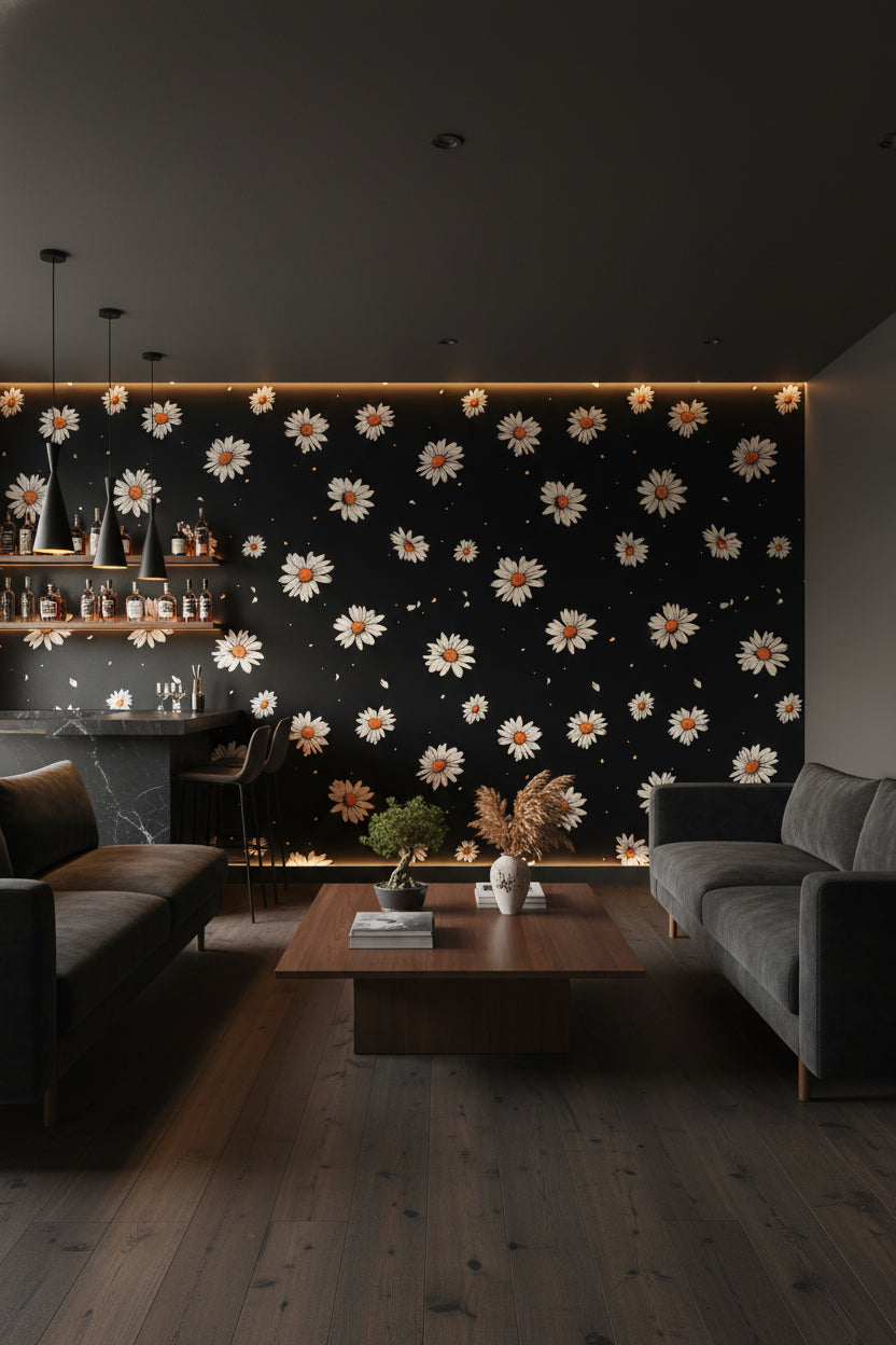 Floral Wallpaper Daisies Modern Decorative Mural