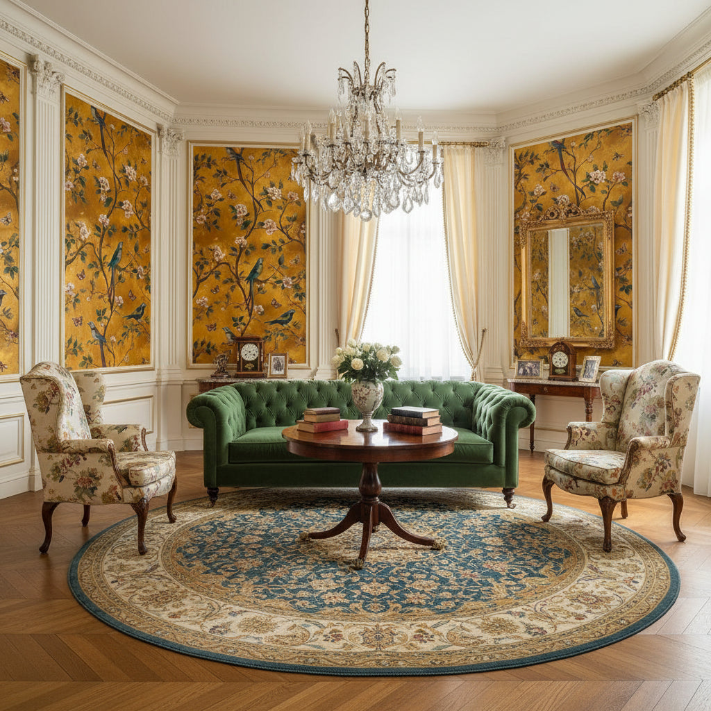 Golden Look Look Chinoiserie Bird and Blossom Wallpaper