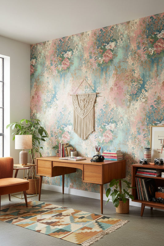 Vintage Wallpaper Damask Floral Decorative Mural