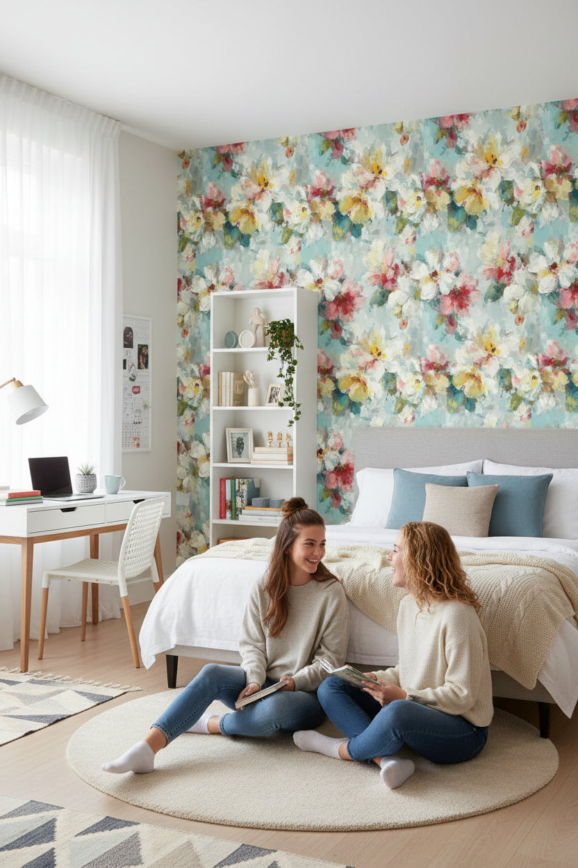 Vibrant Multicolor Large Floral Pattern Wallpaper