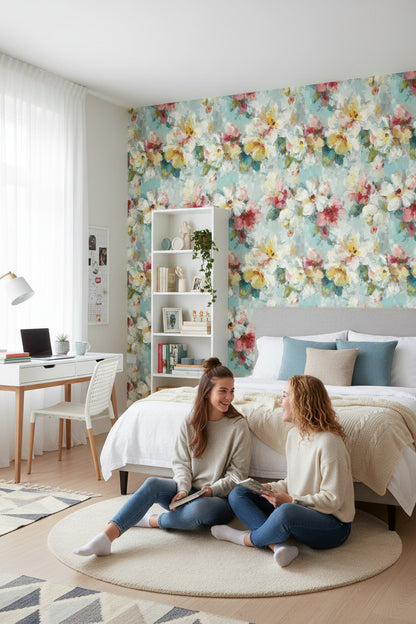 Vibrant Multicolor Large Floral Pattern Wallpaper