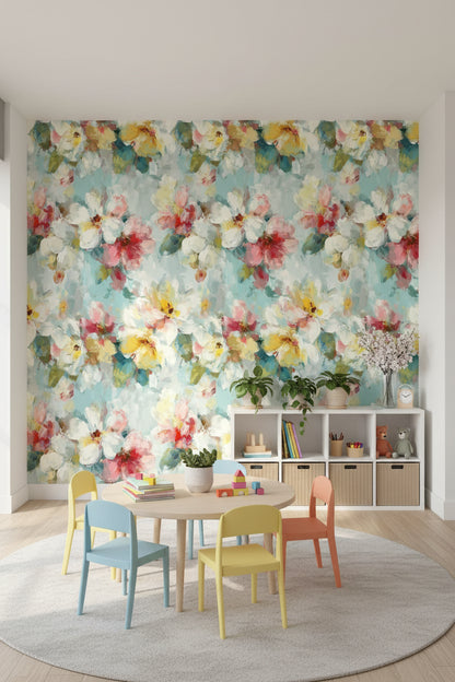 Vibrant Multicolor Large Floral Pattern Wallpaper