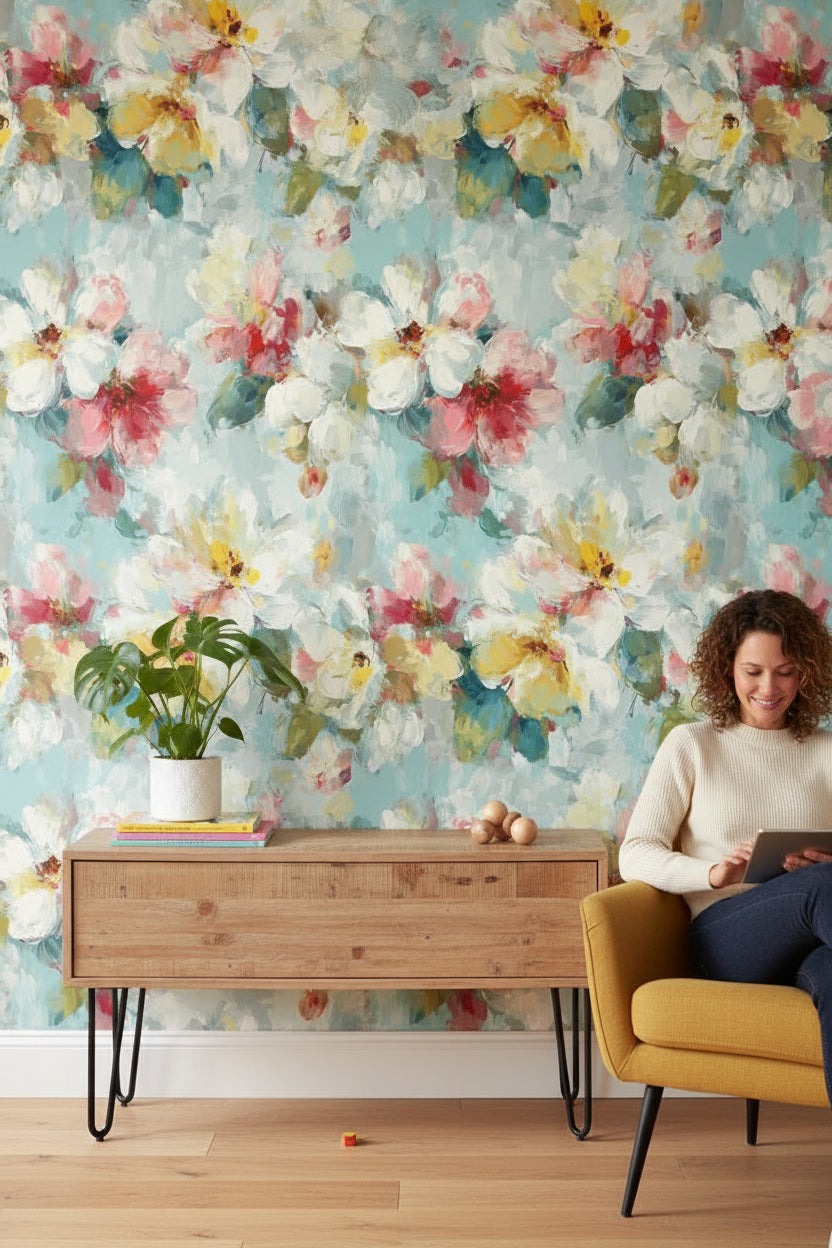 Vibrant Multicolor Large Floral Pattern Wallpaper