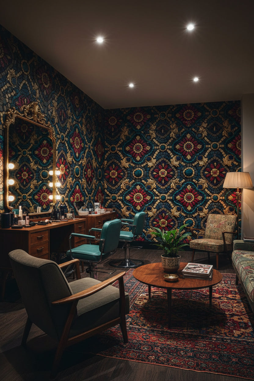 Mosaic Wallpaper Floral Removable Vintage Wall Double Roll