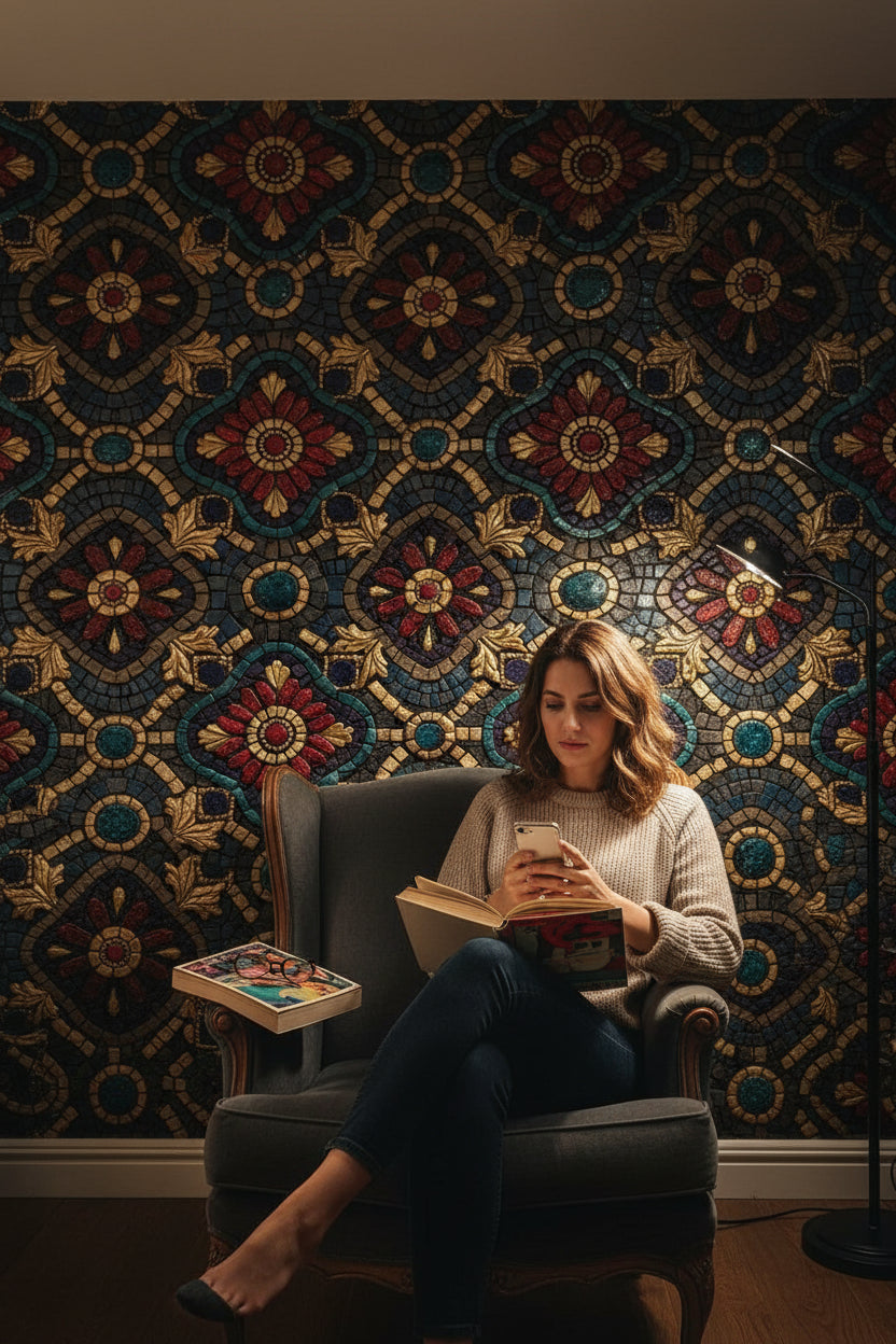 Mosaic Wallpaper Floral Removable Vintage Wall Double Roll