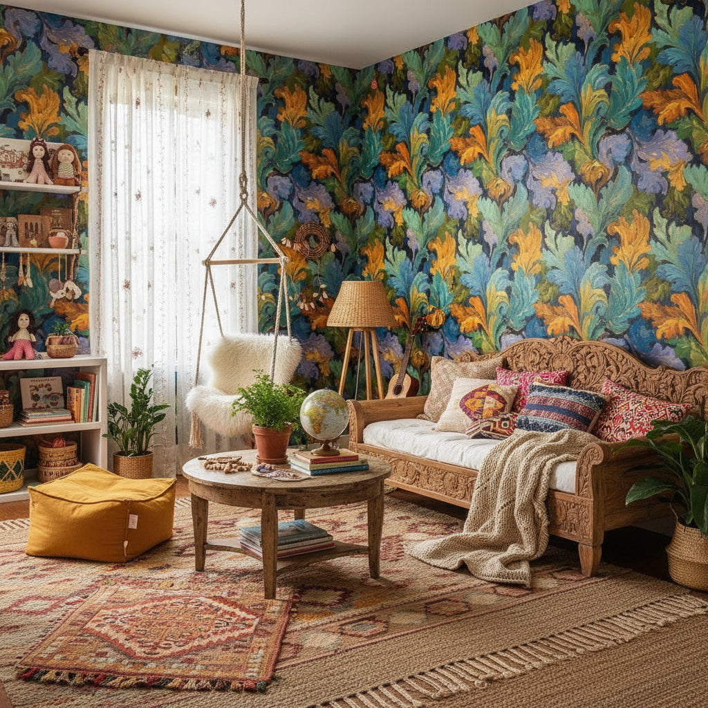 Floral Wallpaper Abstract Vibrant Wall Mural