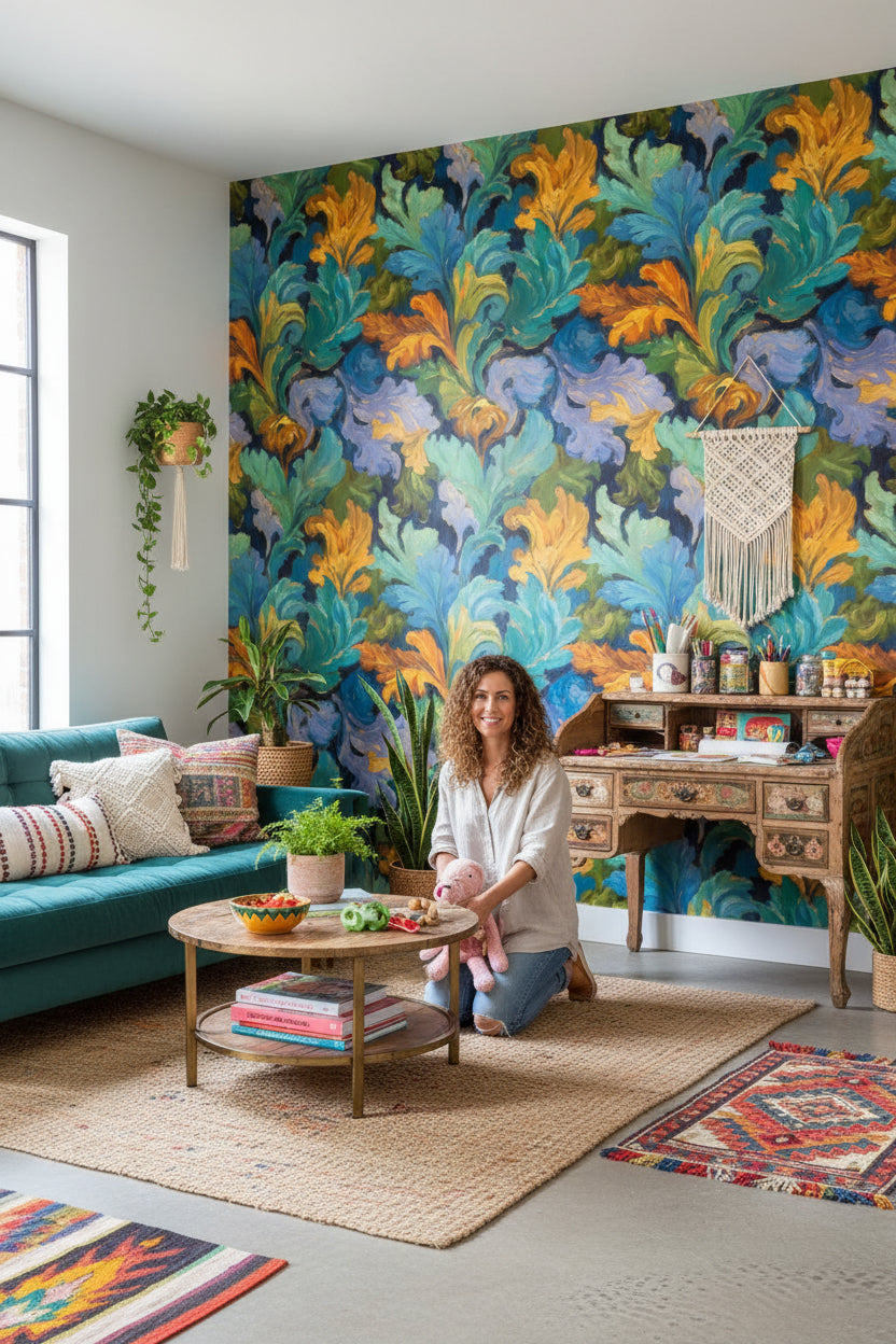 Floral Wallpaper Abstract Vibrant Wall Mural