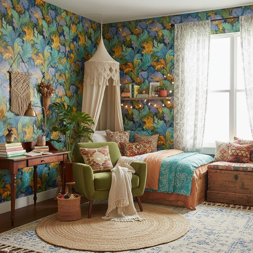 Floral Wallpaper Abstract Vibrant Wall Mural